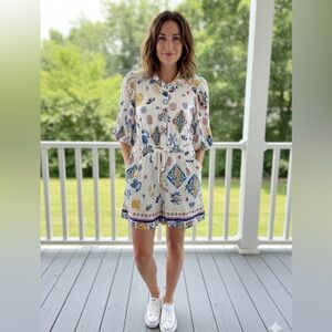 Linen Romper-shorts with Drawstring Waist